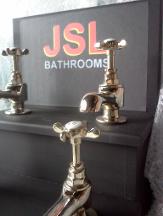 Edwardian Bathroom taps in gold cross headed traditional bath basin