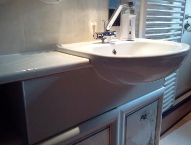 Semi Recessed Large Basin Monobloc With Japanese Painted Ladies On Vanity Cupboard
