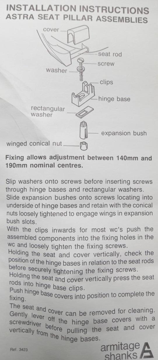 armitage shanks astra toilet seat fitting guide