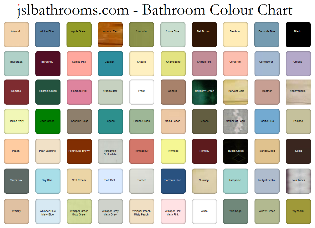 bathroom colour chart 60s 70s 80s 90s