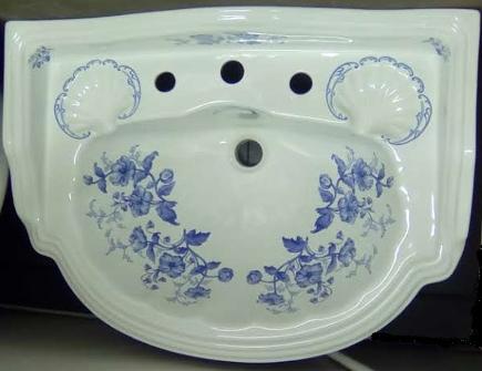 the oxford decorated blue on white basin 3 hole
