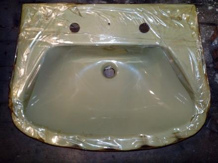 avocado green two hole shell basin