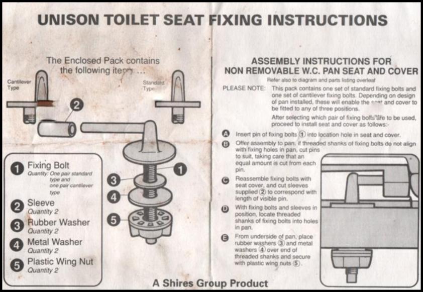 unison shires toilet seat hinges bolts